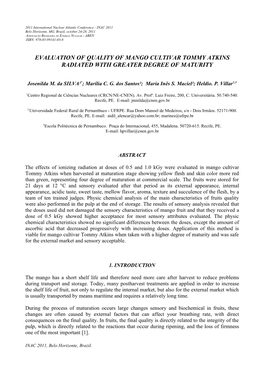 Evaluation of Quality of Mango Cultivar Tommy Atkins Radiated with Greater Degree of Maturity