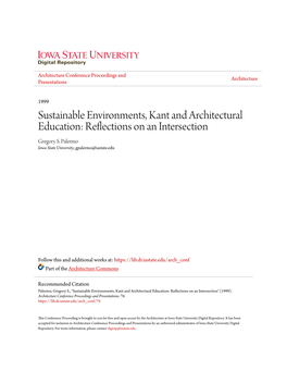 Sustainable Environments, Kant and Architectural Education: Reflections on an Intersection Gregory S