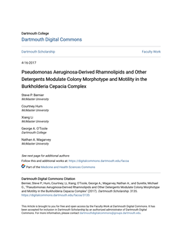 Pseudomonas Aeruginosa-Derived Rhamnolipids and Other Detergents Modulate Colony Morphotype and Motility in the Burkholderia Cepacia Complex