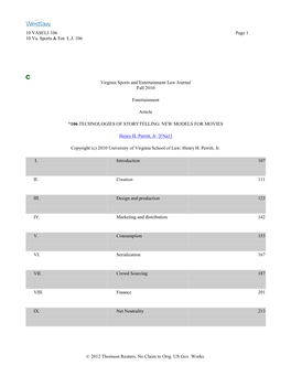 10 VASELJ 106 Page 1 10 Va. Sports & Ent. L.J. 106 © 2012 Thomson