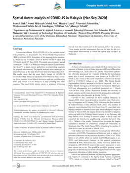 Spatial Cluster Analysis of COVID-19 in Malaysia (Mar-Sep, 2020)