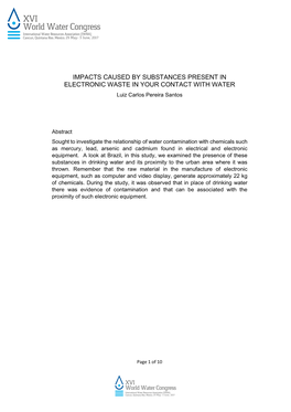 IMPACTS CAUSED by SUBSTANCES PRESENT in ELECTRONIC WASTE in YOUR CONTACT with WATER Luiz Carlos Pereira Santos