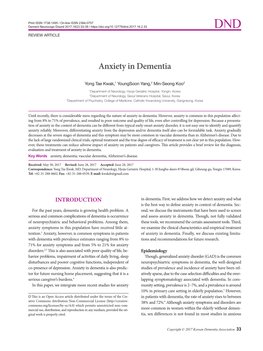 Anxiety in Dementia