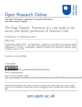 The Fogg Triptych: Testimony of a Case Study to the Society and Artistic Production of Venetian Crete