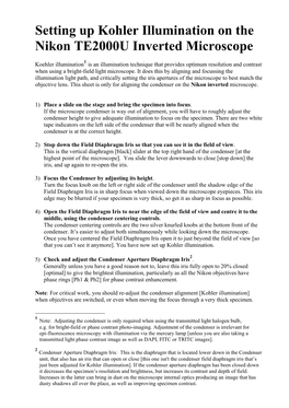 Setting up Kohler Illumination on the Nikon TE2000U Inverted Microscope