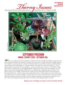 SEPTEMBER PROGRAM ANNUAL COUNTRY STORE - SEPTEMBER 28Th