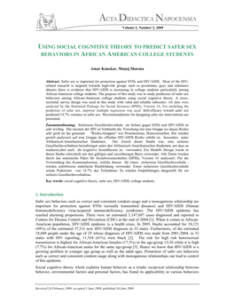 Using Social Cognitive Theory to Predict Safer Sex Behaviors in African American College Students