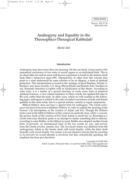 Androgyny and Equality in the Theosophico-Theurgical Kabbalah1