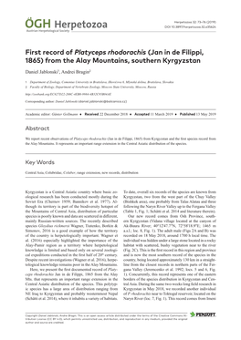 First Record of Platyceps Rhodorachis (Jan in De Filippi, 1865) from the Alay Mountains, Southern Kyrgyzstan