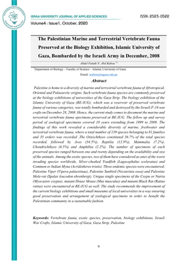 The Palestinian Marine and Terrestrial Vertebrate Fauna Preserved at the Biology Exhibition, Islamic University Of