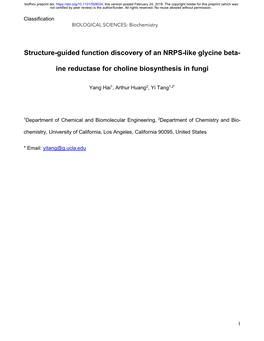 Structure-Guided Function Discovery of an NRPS-Like Glycine Beta