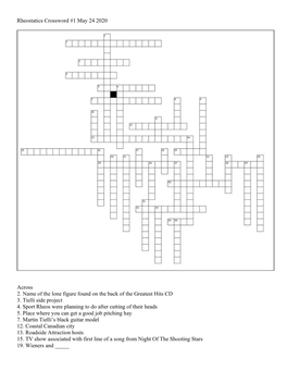 Rheostatics Crossword #1 May 24 2020 Across 2