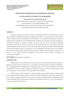 Perceived Consequences of Adoption of Mentha Cultivation in Central Uttar Pradesh 113