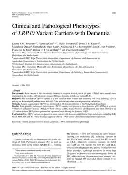 Clinical and Pathological Phenotypes of LRP10 Variant Carriers with Dementia