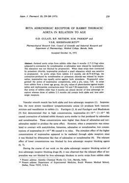 Beta Adrenergic Receptor of Rabbit Thoracic Aorta in Relation to Age