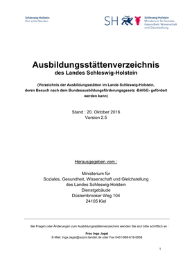 Ausbildungsstättenverzeichnis Des Landes Schleswig-Holstein