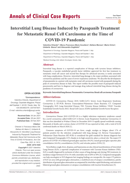 Interstitial Lung Disease Induced by Pazopanib Treatment for Metastatic Renal Cell Carcinoma at the Time of COVID-19 Pandemic