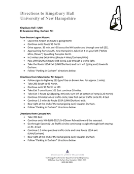 Directions to Kingsbury Hall University of New Hampshire