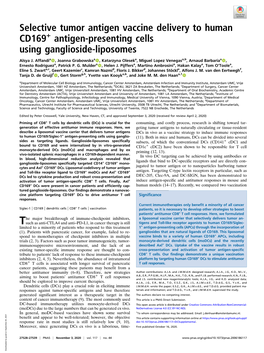 Selective Tumor Antigen Vaccine Delivery to Human CD169+ Antigen-Presenting Cells Using Ganglioside-Liposomes