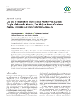 Use and Conservation of Medicinal Plants by Indigenous People of Gozamin Wereda, East Gojjam Zone of Amhara Region, Ethiopia: an Ethnobotanical Approach