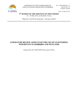 Literature Review: Effects of the Use of Lead Fishing Weights on Waterbirds and Wetlands