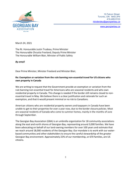 GBA Letter on Opening Border for US