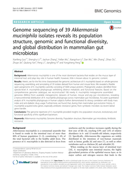 Genome Sequencing of 39 Akkermansia Muciniphila Isolates Reveals Its Population Structure, Genomic and Functional Diverisity, An