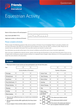 Equestrian Activity Questionnaire