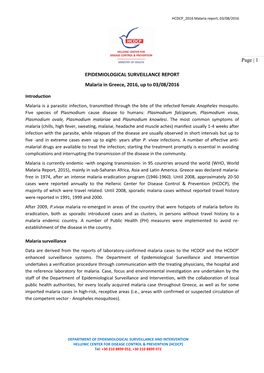 Page | 1 EPIDEMIOLOGICAL SURVEILLANCE REPORT Malaria