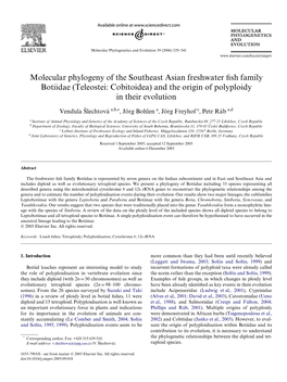 Molecular Phylogeny of the Southeast Asian Freshwater Fish Family Botiidae