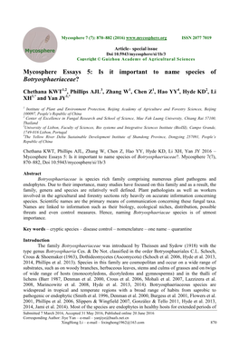 Mycosphere Essays 5: Is It Important to Name Species of Botryosphaeriaceae?