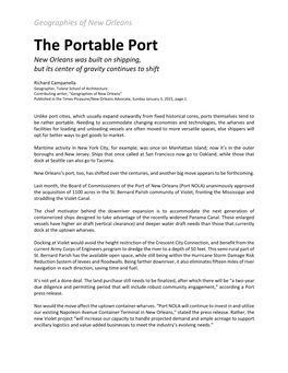 Geographies of New Orleans the Portable Port New Orleans Was Built on Shipping, but Its Center of Gravity Continues to Shift