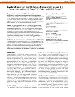 Crystal Structure of the C2 Domain from Protein Kinase C-␦ H Pappa1, J Murray-Rust1, LV Dekker2†, PJ Parker2 and NQ Mcdonald1,3*