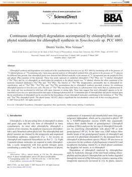 Continuous Chlorophyll Degradation Accompanied by Chlorophyllide and Phytol Reutilization for Chlorophyll Synthesis in Synechocystis Sp