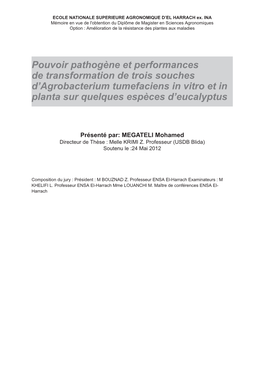 Pouvoir Pathogène Et Performances De Transformation De Trois Souches