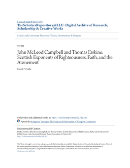 John Mcleod Campbell and Thomas Erskine: Scottish Exponents of Righteousness, Faith, and the Atonement David P