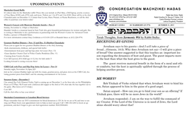 Upcoming Events Congregation Machzikei Hadas