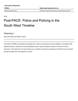 Post-PACE: Police and Policing in the South West Timeline