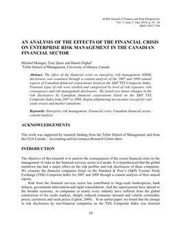 An Analysis of the Effects of the Financial Crisis on Enterprise Risk Management in the Canadian Financial Sector