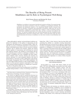 Mindfulness and Its Role in Psychological Well-Being