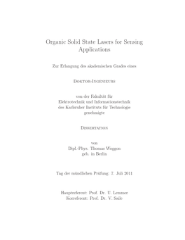 Organic Solid State Lasers for Sensing Applications