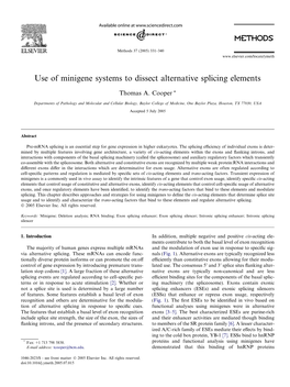 Use of Minigene Systems to Dissect Alternative Splicing Elements