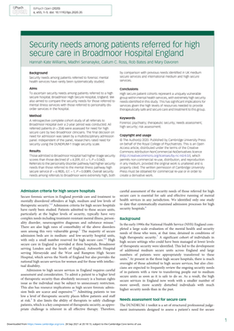 Security Needs Among Patients Referred for High Secure Care in Broadmoor Hospital England Hannah Kate Williams, Madhri Senanayke, Callum C