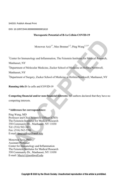 Therapeutic Potential of B-1A Cellsin COVID-19 Monowar Aziz , Max
