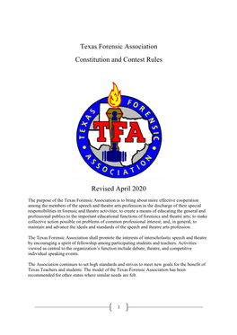 Texas Forensic Association Constitution and Contest Rules Revised April 2020