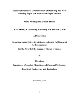 Spectrophotometric Determination of Reducing and Non- Reducing Sugar in Commercial Sugar Samples