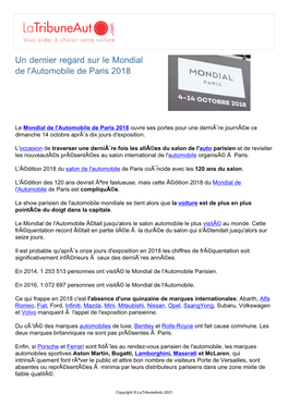 Un Dernier Regard Sur Le Mondial De L'automobile De Paris 2018