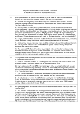 Response from West Sussex Rail Users Association to the Dft Consultation on Thameslink Franchise