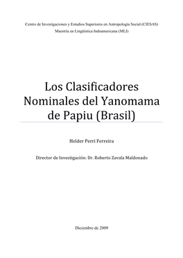 Los Clasificadores Nominales Del Yanomama De Papiu (Brasil)