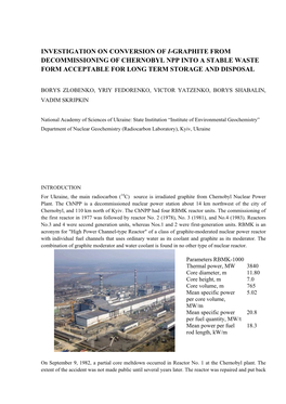 Investigation on Conversion of I-Graphite from Decommissioning of Chernobyl Npp Into a Stable Waste Form Acceptable for Long Term Storage and Disposal